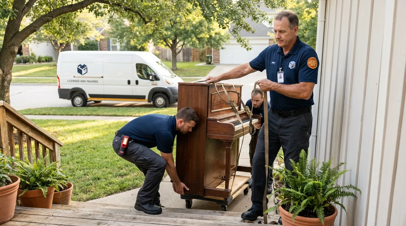 Licensed piano movers securing grand piano in Evergreen, AL